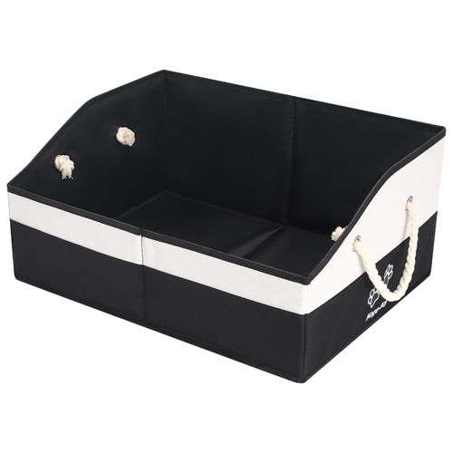 Nage-Bay Large Dog Toy Basket With Handle, Foldable Dog Toy Box for Living Room Area, 20" Basket for Dogs Toys, Clothes, Organizers and Storage with Hard Board, Anti-slip for Pet Toys (Black, Medium)