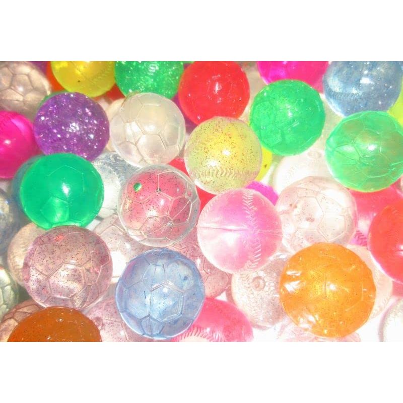 100 Pack 27mm Sport Cut Super Balls, Assorted Clear Colors and Glitter ...