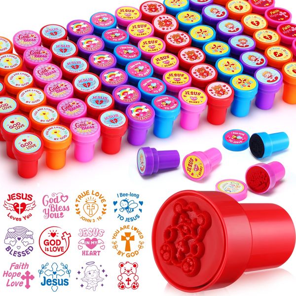 Silipull 72 Pcs Christian Valentines Stamps for Kids Christian Valentine Gifts Valentines Day Stamps Jesus Loves You Self Inking Stamps for Kids for Sunday School Crafts Christian Valentines