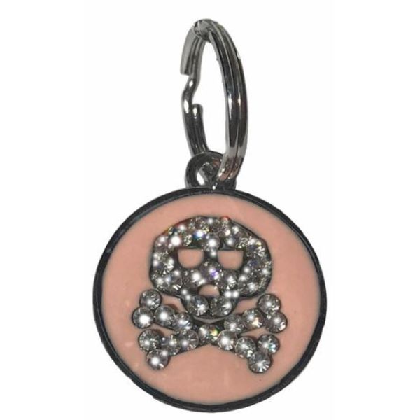 Pink Enamel Crystal Skull Charm for Pet Dog Collar or Purse Charm, Zipper Pull