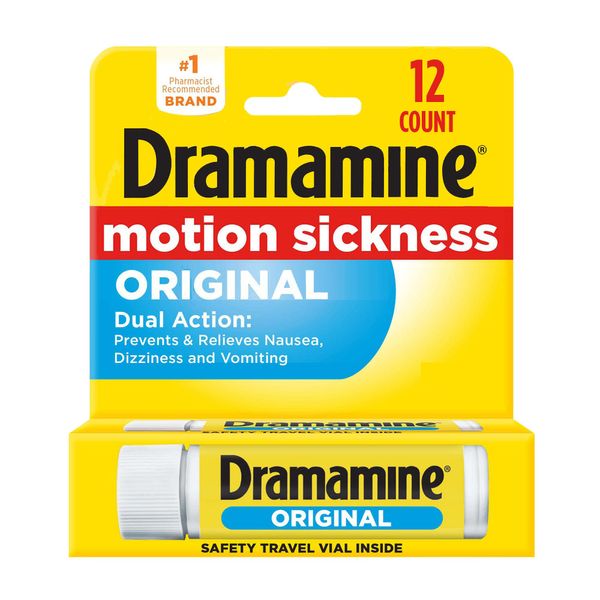 Dramamine Original, Motion Sickness Relief, Travel Vial, 12 Count