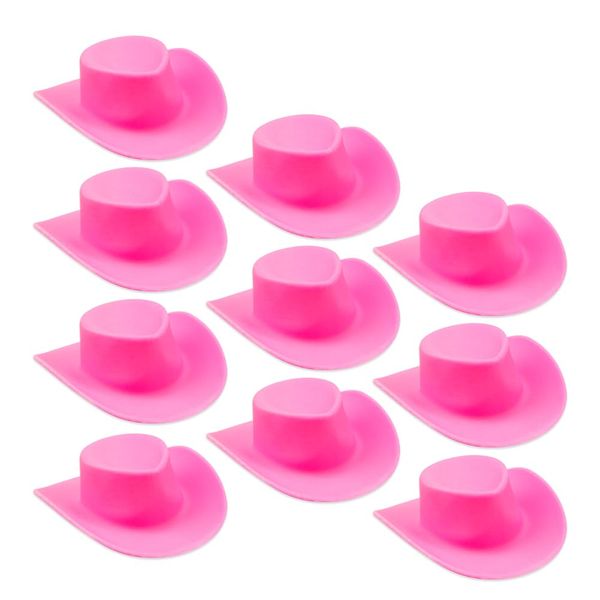 Acxico 10pcs Plastic Mini Miniature Cute Western Cowgirl Pink Cowboy Hat for Doll Dress Up Party Accessories