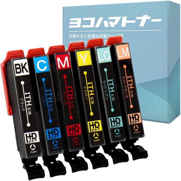 EPSON ITH Compatible, Ginkgo Compatible, ITH-6CL, 6 Color Set, Compatible Ink Cartridge, Supports Remaining Level Display, Dye Ink Compatible with Paper-Friendly Dyes, Compatible Models: EP-709A,