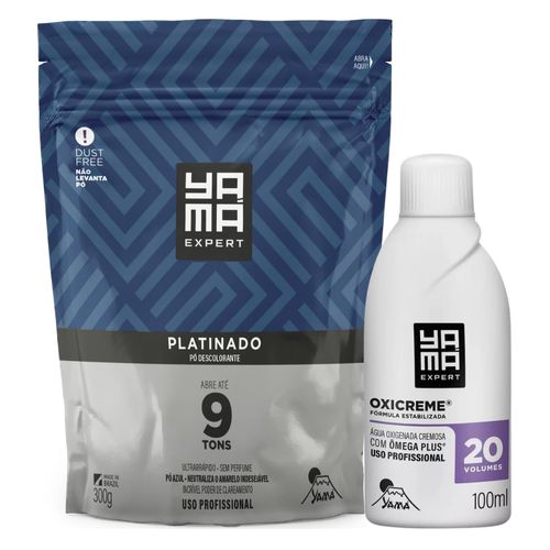 Kit Pó Descolorante Platinado + Oxigenada 20 Volumes 100ml Profissional 8 Tons Yama 300g