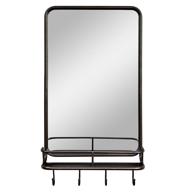 Wall Bathroom Mirror w/ Shelf Hooks Sturdy Metal Frame for Bedroom Living Room