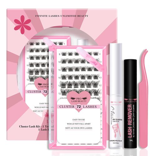 DIY Lash Extension Kit Cluster Lashes Kit with 72 Pcs Lash Clusters Lash Bond Remover Eyelash Applicator Beginner DIY Lashes Kit Easy to Use (Volume Style)