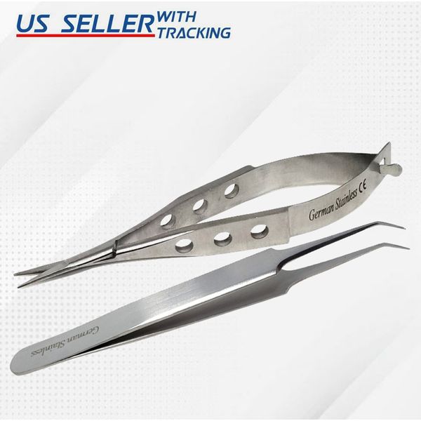 CASTROVIEJO MICRO SURGERY SCISSORS + SUTURE REMOVAL FORCEPS GERMAN STAINLESS CE