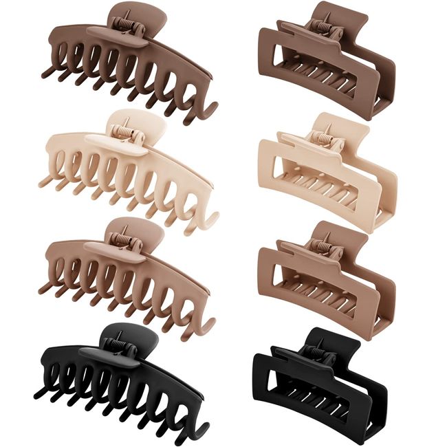 8 Pcs Neutral Hair Claw Clips, Nonslip Hair Clips for Women and Girl, Strong Hold Matte Claw Clips for Thick Hair & Thin Hair, 90's Vintage Jaw Clips(4pcs 4.3 Inch + 4pcs 3.54 Inch)