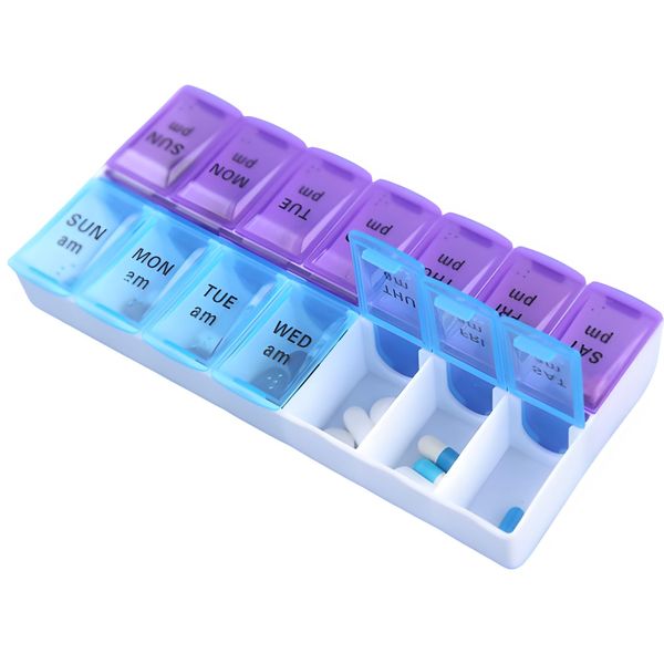 14 Grids 7 Days Weekly Pill Case Medicine Vitamin Tablet Dispenser Organizer Pill Box Splitters Pill Storage Container for PM AM