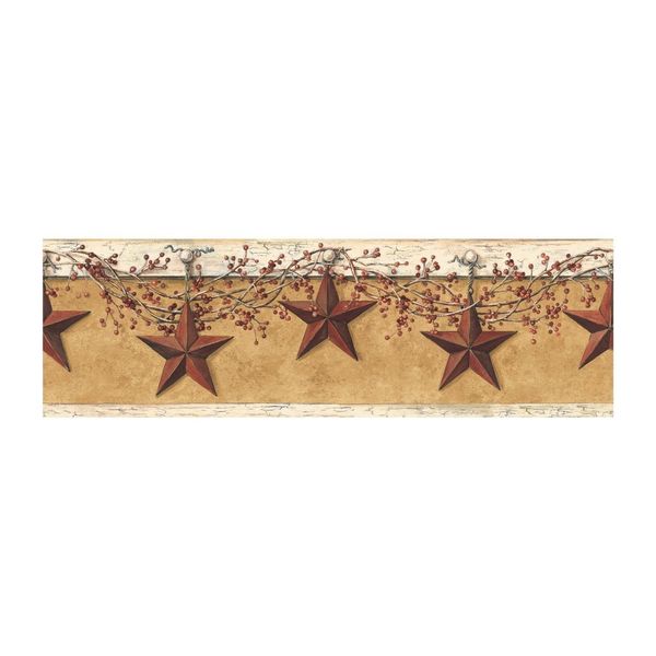 Simply Folk Art Stars and Berries on Gold Sure Strip Wallpaper Border HK4663BD