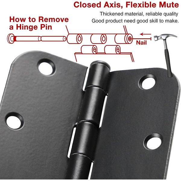 30 Pack Rounded Matte Black Door Hinges 3.5 Inch 5/8" Radius Interior 3 1/2 I...