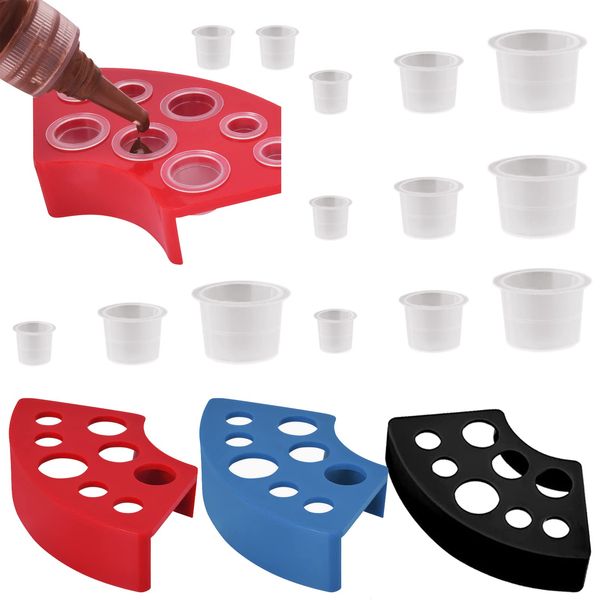 HJYZY 503 Stück Tattoo Farbkappen Cups Farbkappenhalter Acryl Tattoo Pigment Ink Cap Becherhalter Stand Kit