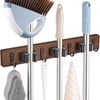 Mop Broom Holder Wall Mount - 3 Slots & 4 Hooks for Kitchen Organization