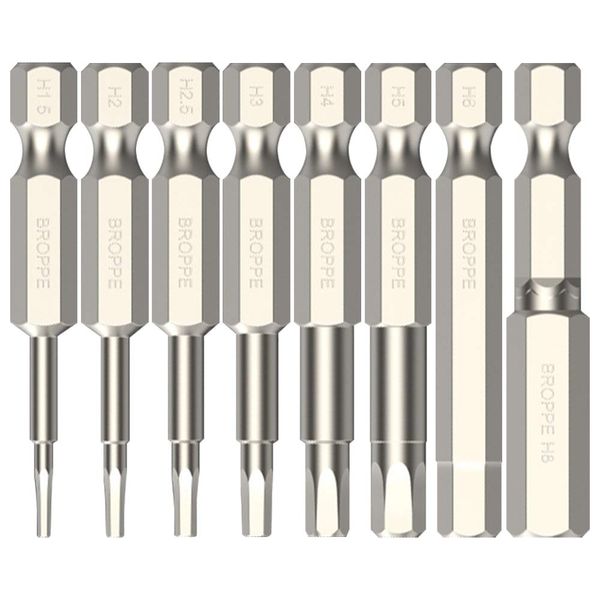 YMJOGGUE 8 Piece Screwdriver Bit Set, Hex Bit, 2.0 inches (50 mm), S2 Steel, Magnetic Hex Bit Set, H1.5-H8, Electric Screwdriver Bit, Hexagon Bit for Screw Tightening Drills, 0.25 inch (6.35 mm)