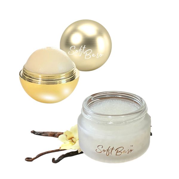 Set SoftBeso Lip Balm, Sugar Scrub Combo Vanilla Flavor - Moisturizing Nurturing