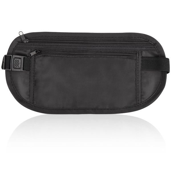 BLMHTWO Travel Money Belt Slim RFID Blocking Passport Holder with Adjustable Strap Safe Waist Pouch Concealed Travel Wallet for Workout Running Travelling Hiking - Black