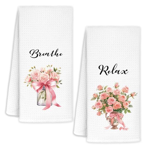 YTRGI Pink Spring Rose Floral Hand Towels Set of 2, Floral Bathroom Decor, Pink Flower Spring Decorative Hand Towels for Girls Bathroom Washroom, Rustic Flower Kitchen Towels, 16x24 Inch
