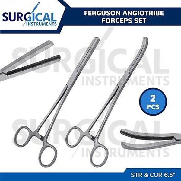 2 Ferguson Angiotribe Forceps 6.5" Straight & Curved Veterinary Set German Grade