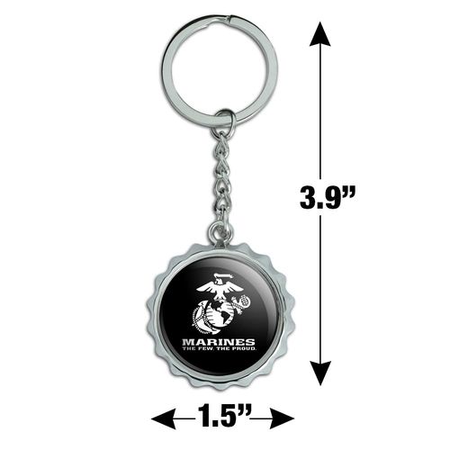 Marines The Few The Proud USMC White Logo on Black Officially Licensed Keychain Chrome Plated Metal Pop Cap Bottle Opener