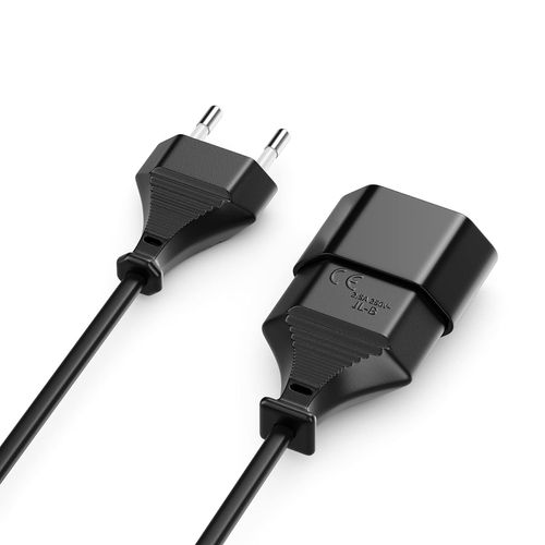 deleyCON 3.0 m Power Cable Extension Power Cord Extension Cable Type C Plug Euro Plug to Type C Euro Socket TV PC Computer Monitor Projector Lamp Household Appliances - Black