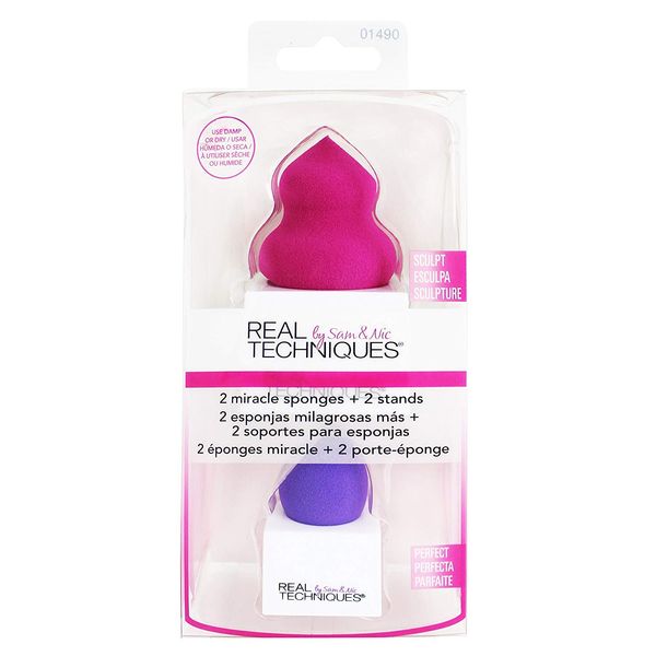 REAL TECHNIQUES 2 Miracle Makeup Sponges 2 Count (Pack of 1) 2 Sponges + Stands