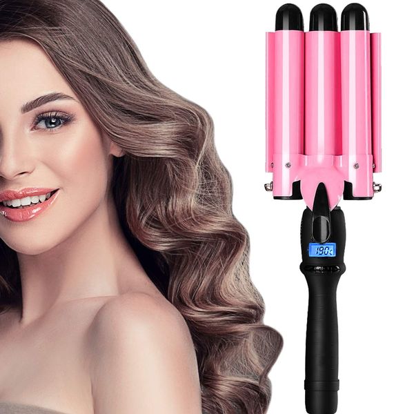 3 Barrel Hair Curler with LCD Temp Display Professional Wave Curling Iron Temperature Adjustable Portable Hair Waver for Long Short Hair