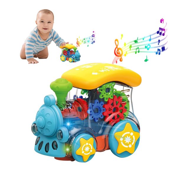 dmsbuy Baby Musical Toys Crawling Train: Tummy Time Interactive Learning Development Crawl Toy with LED Light Up for Boys Girls Automatically Avoid Obstacles 3+ Year Old