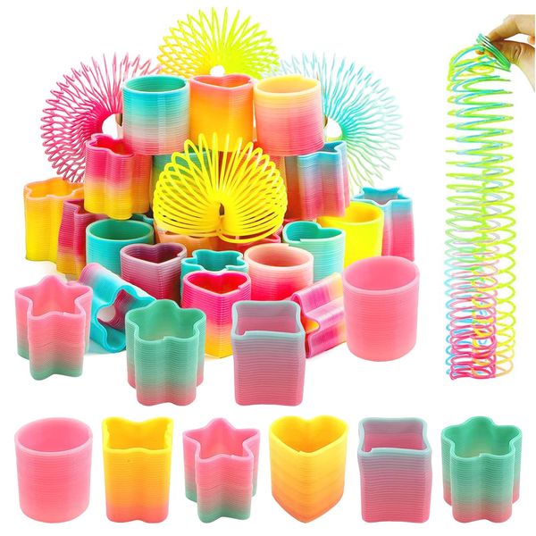 KERANEET 48 Stück Regenbogenspirale Springs 3.5*3.5cm Rainbow Kreis Spirale 6 Formen Party Mitgebsel Regenbogen Spielzeug für kindergeburtstag Gastgeschenke Fidget Toys Set