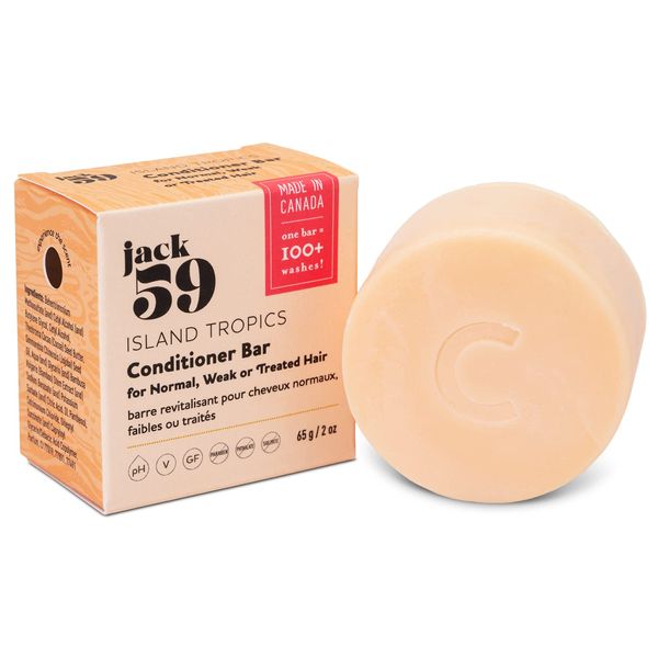 Jack59 Conditioner Bar for Normal, Weak or Treated Hair – Island Tropics – with Bamboo Extract | Vegan | pH Balanced | Gluten-Free | Cruelty Free | Sulphate Free | No Parabens | Colour Safe | 2 oz