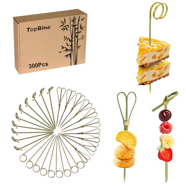 TopBine 300 PCS Cocktail Picks, 4.7Inch Toothpicks for Appetizers, Natural Bamboo Knot Skewers, Mini Food Sticks, Fancy Tooth Picks for Drinks,Fruit,Cocktail Garnish Accessories, Party Supplies