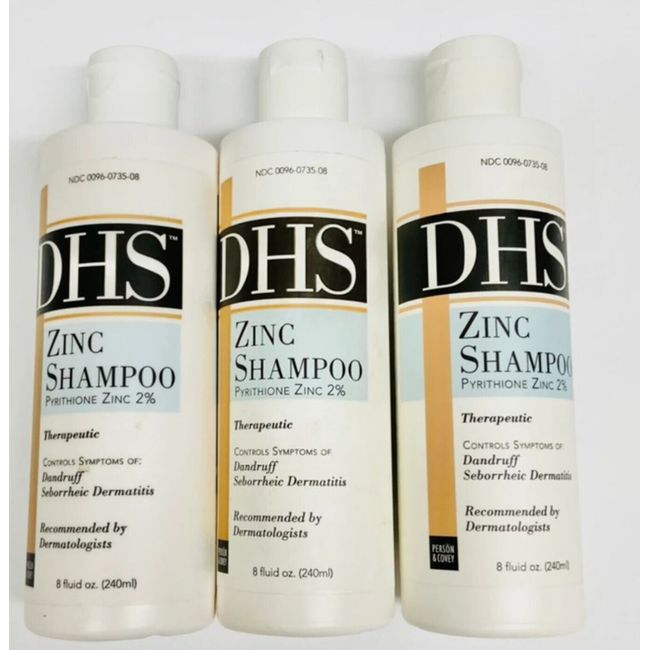 DHS Zinc Shampoo For Dandruff 8 oz (Pack Of 3 Bottles)