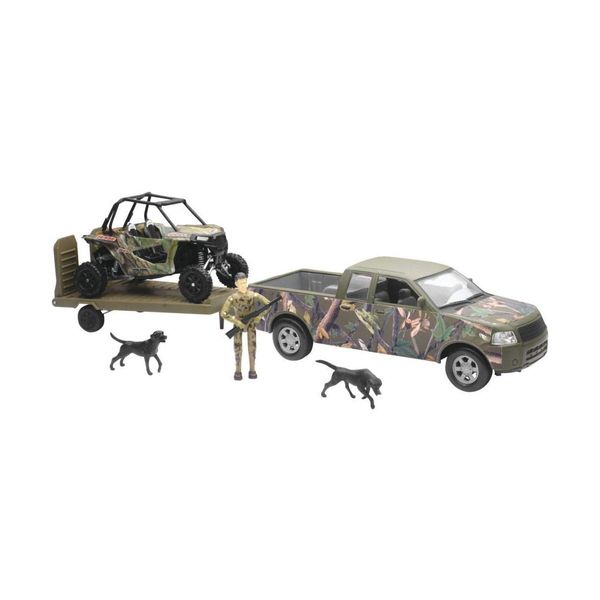 New-Ray Green Camo Pickup Truck with Polaris Razor and Figure Set