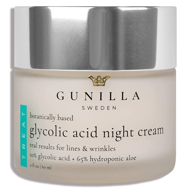 GUNILLA Glycolic Acid Night Cream - Refine, Resurface & Reduce Fine Lines, Wrinkles, Dark Spots, Congested Pores While Brightening Complexion. Gentle - Natural - Vegan (2 oz)