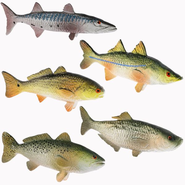 Gulf Coast Collection Toy Fish Set | Barracuda Toy Fish | Fish Figurines | Toy Ocean Fish | Toy Tarpon | Redfish | Snook | Speckled Trout | 2.5 to 3 Inches Long | by Toy Fish Factory