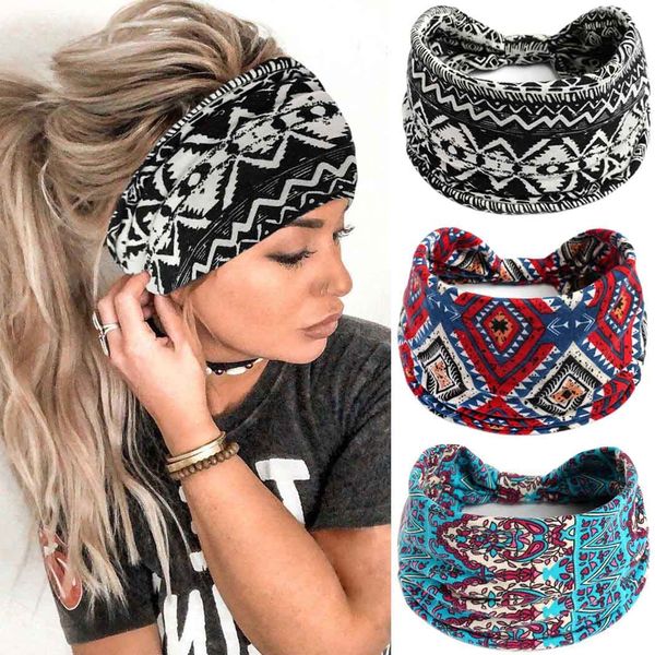 Fashband Breite Stirnbänder Boho Elastische Kopftuch Schwarze Blume Haarbänder Knoten Headwraps für Frauen und Mädchen (3 Stück)