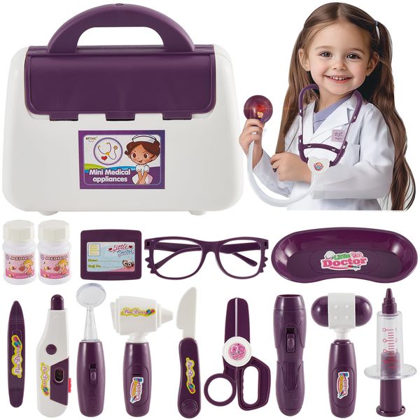 BUYGER Kids Doctor Kit for Toddler 3-5, 16 Pcs Sound and Light Medical Kit with Real Electronic Stethoscope Dentists Tools Accessories, Pretend Play Gift for Toddlers Boys Girls Ages 3 4 5