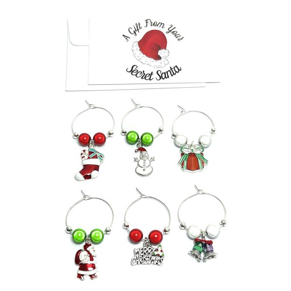 Libby's Market Place Secret Santa Gift Wine Glass Charms with Gift Box and Secret Santa Gift Card