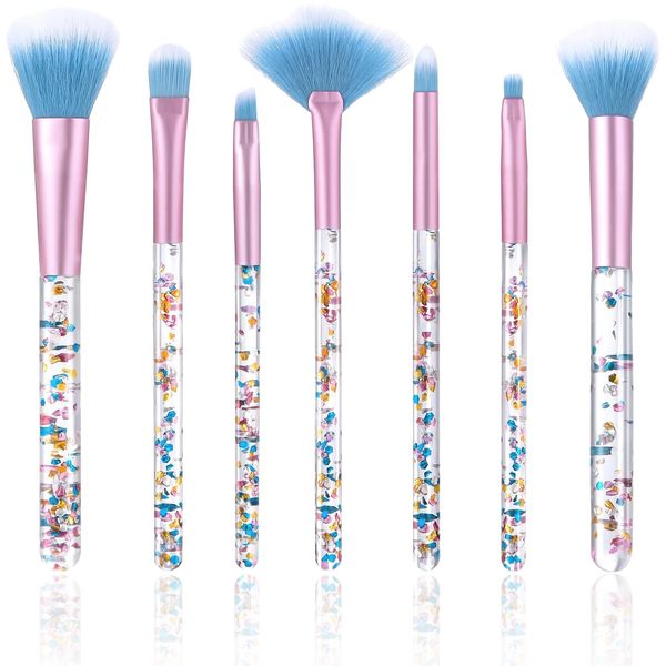 Leogony 7PCS Pink Makeup Brushes Set for Girls, Profesional Make Up Brush & Tools with Crystal Sequins Handle