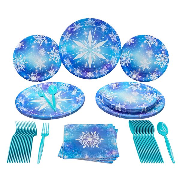 Frozen Party Standard Pack (100 Pieces for 16 Guests) - Frozen Birthday Party Supplies, Frozen Party Decorations, Snowflakes Party Decorations, Princess Birthday Party Supplies, Winter Wonderland