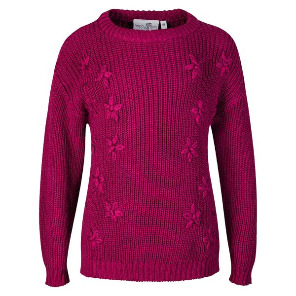 Happy Girls Berry Knitted Jumper with Flowers Knitted Jumper Berry Colours, berry, 104