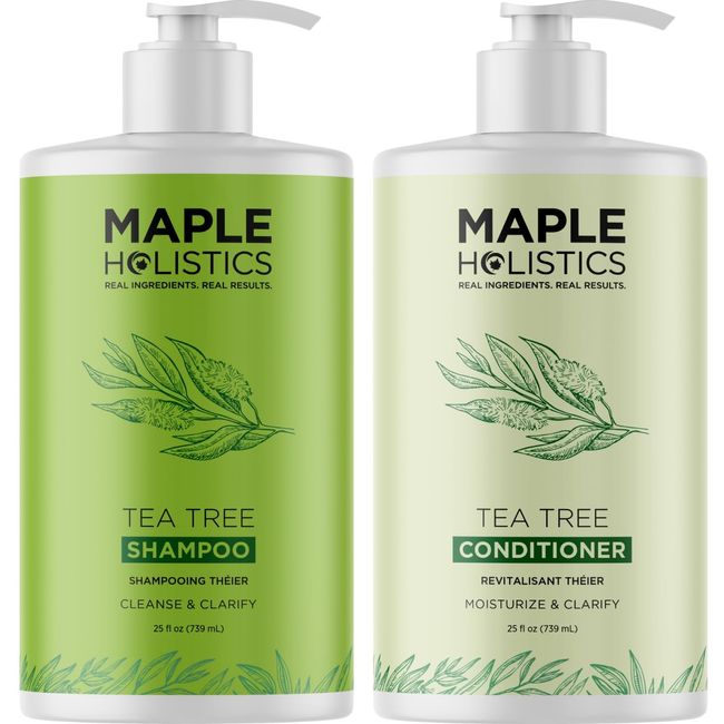 Tea Tree Shampoo and Conditioner Set - Sulfate Free Clarifying Shampoo and Conditioner for Oily Hair & Scalp Care with Australian Tea Tree Oil - Complete Dry Scalp Treatment for Build Up (25 Fl Oz)