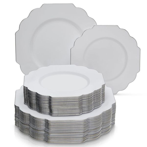 Silver Spoons Party Disposable 40 PC Set Dinner Side Plates | Heavyweight Pla...