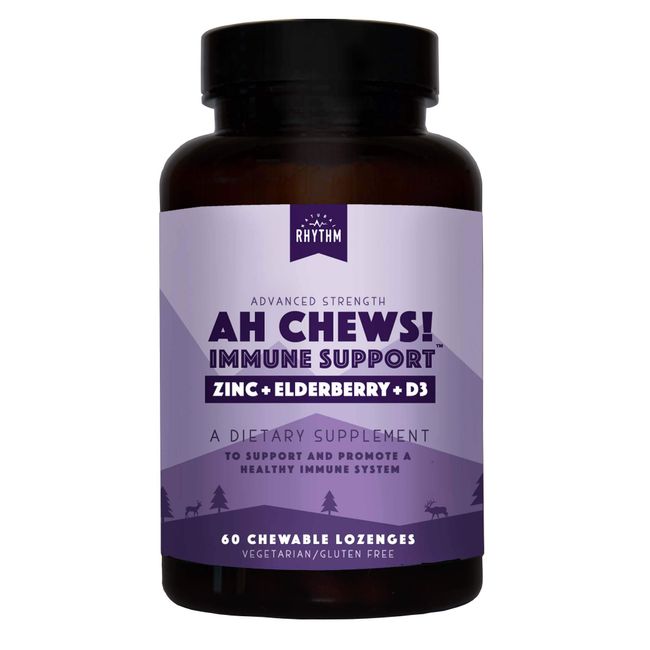 Natural Rhythm Ah Chews! Immune Booster Lozenges for Kids and Adults, No Added Sugar, with Elderberry, Zinc & Vitamin D3, 60 capsules