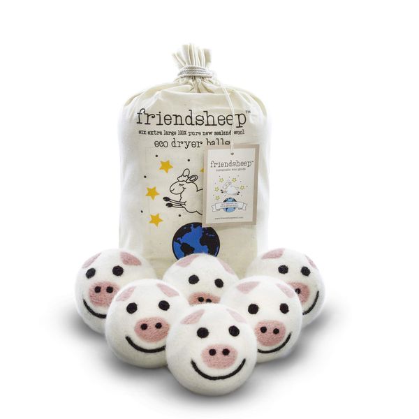 Friendsheep Wool Dryer Balls 6 Pack XL Organic Premium Reusable Cruelty Free Handmade Fair Trade No Lint Fabric Softener Pig - Piggy Band