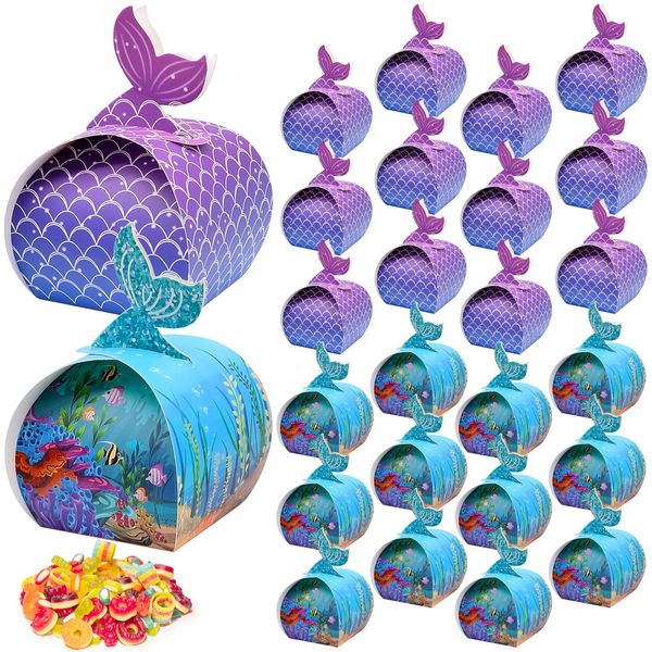 Gittoovo Mermaid Party Bags 30 Pack Favor Goodie Gift Boxes, Candy Treat Present Boxes，Mermaid Paper Gift Bags for Under The Sea Theme Kids Birthday Wedding Party Supplies Decoration