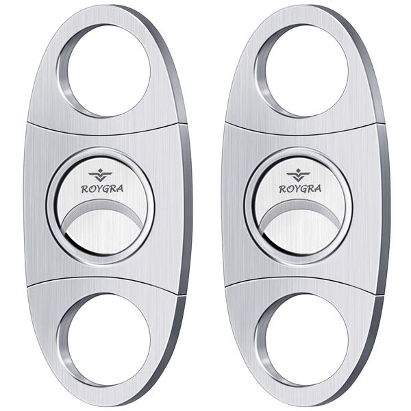 roygra Cigar Cutter 2 Pack, Stainless Steel Double Blade Guillotine (Silver)