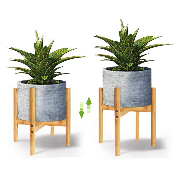 QUMENEY Mid Century Modern Indoor Plant Stand, Wood Flower Pot Holder for Home, Office, Garden, Patio, Lawn, Yard, Restaurant, Cafe (Small)