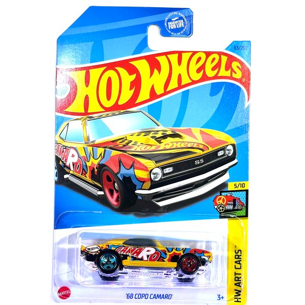 Hot Wheels - COPO Camaro - '68 - Yellow - HW Art Cars 5/10-2023 - Mint/NrMint - Ships Bubble Wrapped in a Correct Size Box