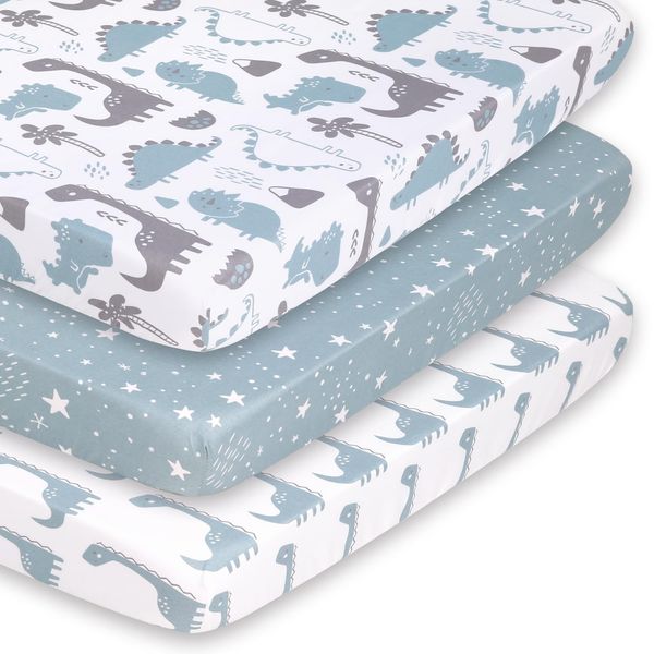 The Peanutshell Mini Crib Fitted Sheets Set, Playard, Pack Play Sheets, Playpen, Dinosaur