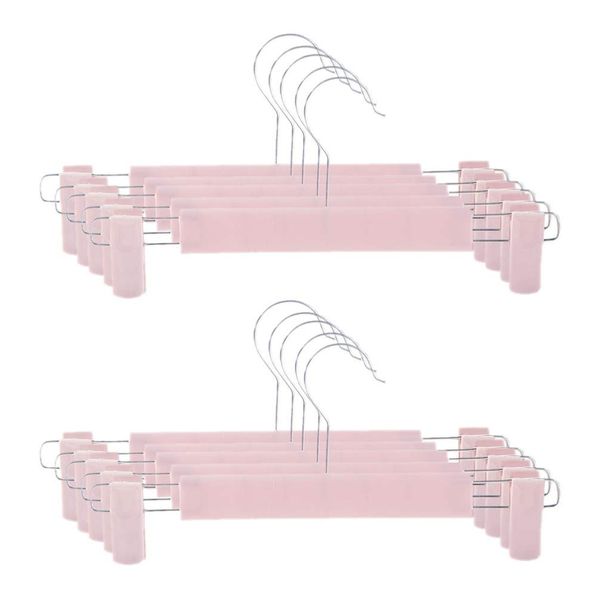 OUNONA Pants Hanger with Clips, Stylish, Skirt Hanger, Anti-Slip, Deformation Resistant, Laundry Hanger, Clothes Hanger, Adjustable Size, Children's Hangers, Dry and Wet Use, Set of 10, Pink